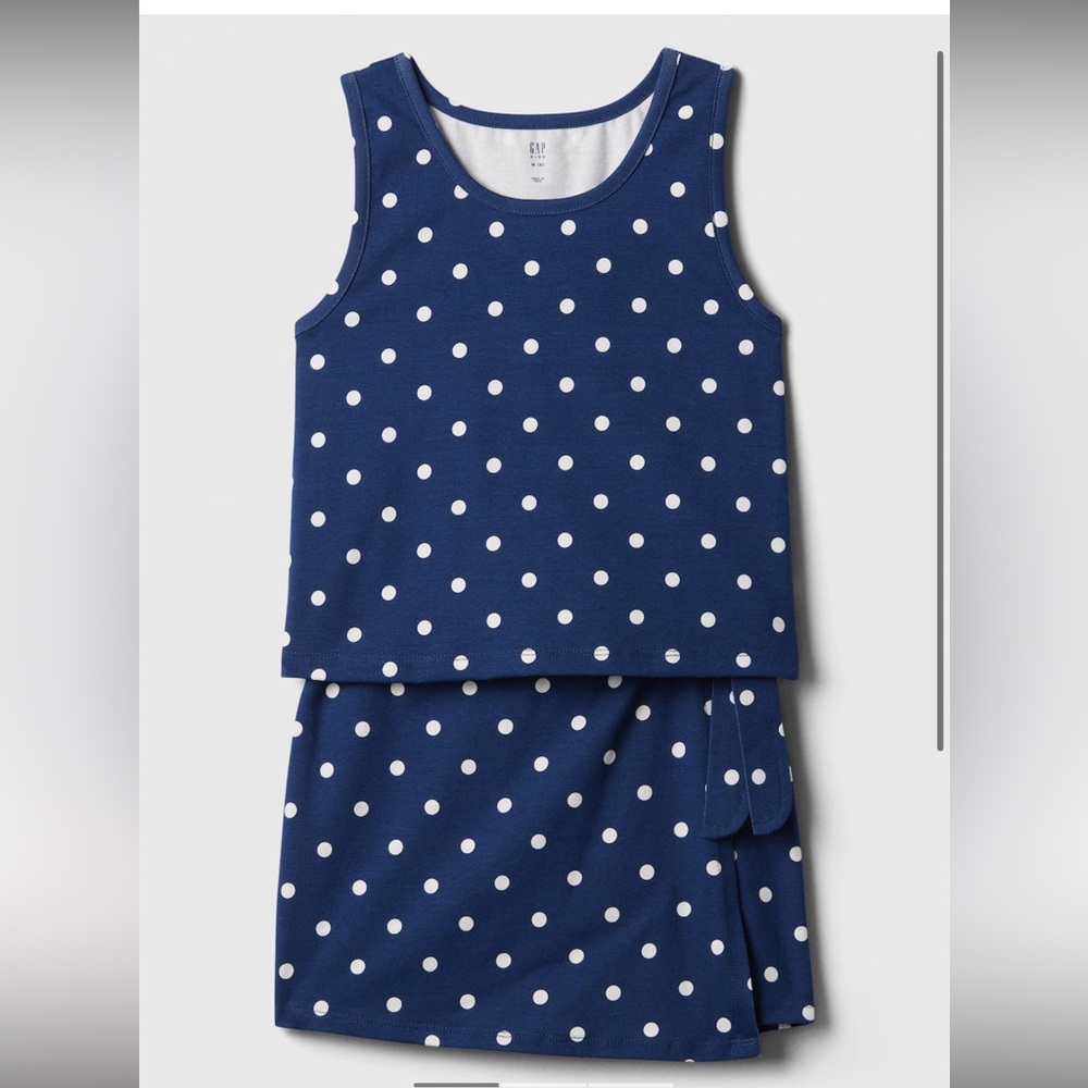 NWT Kids Skort Two-Piece Outfit - navy and white polka dots